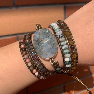 Natural Labradorite Bohemian Handmade Braided Healing Women Wrap Bracelet Gifts
